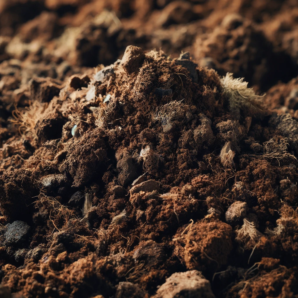 Close-up of fertile loam soil showing a mix of organic matter, sand, silt, and clay.
